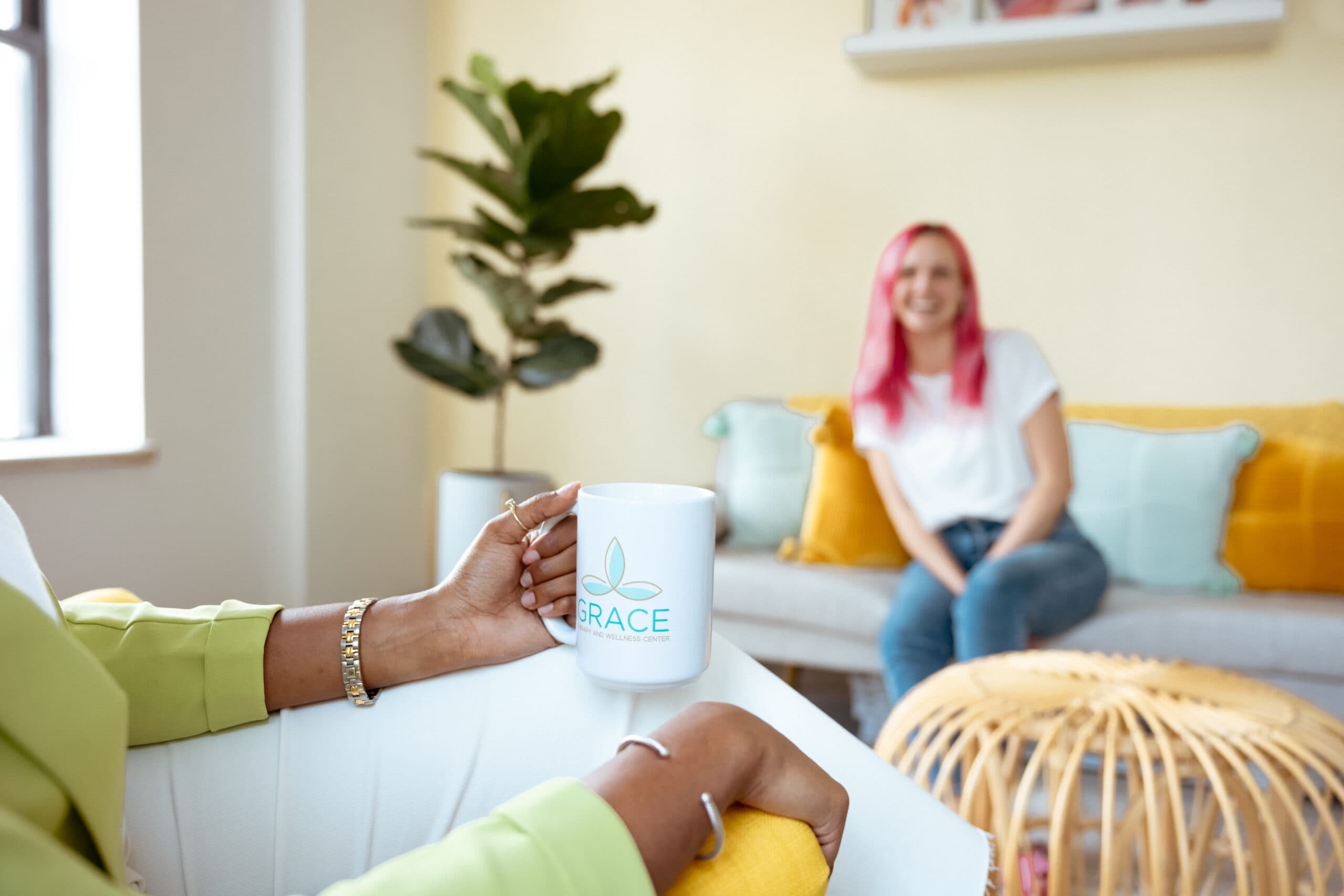 Grace Therapy and Wellness Center mug in office